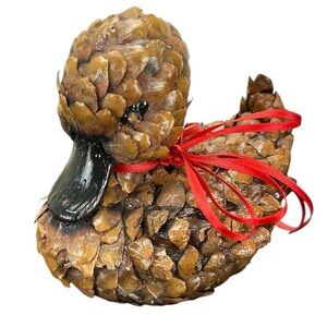 Vtg Handmade Decorative Pinecone Duck Figurine Rustic Folk Art Cabin Retro Lodge